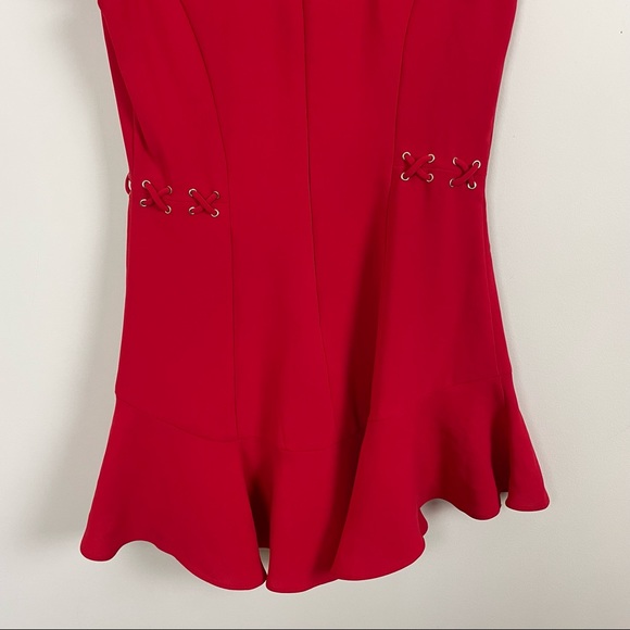 Amanda Uprichard Mckenna Red Lace Up Flounce Hem Dress - Picture 8 of 10